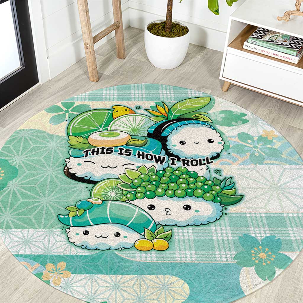Japanese Kawaii Sushi Round Carpet Green Wagara Palaka This Is How I Roll - Wonder Print Shop