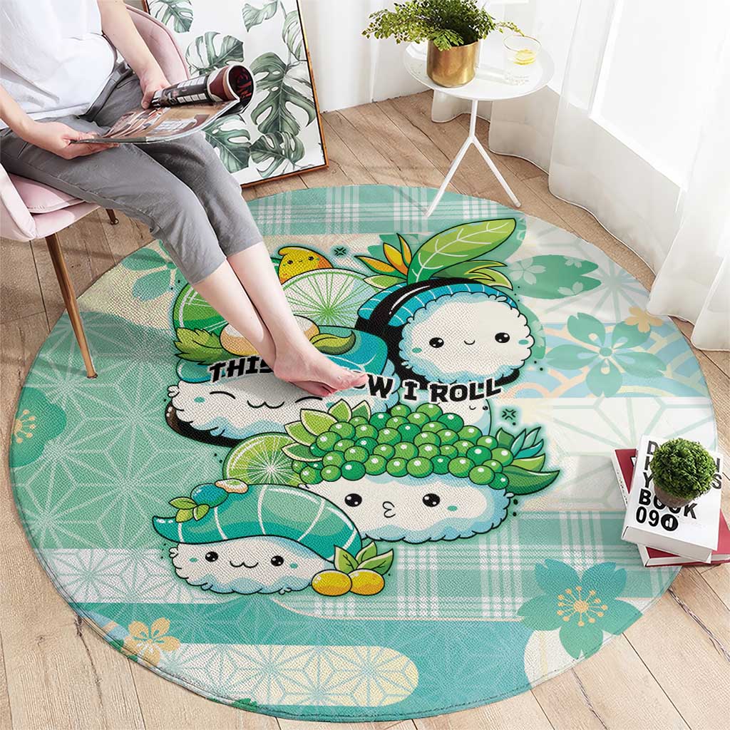 Japanese Kawaii Sushi Round Carpet Green Wagara Palaka This Is How I Roll - Wonder Print Shop