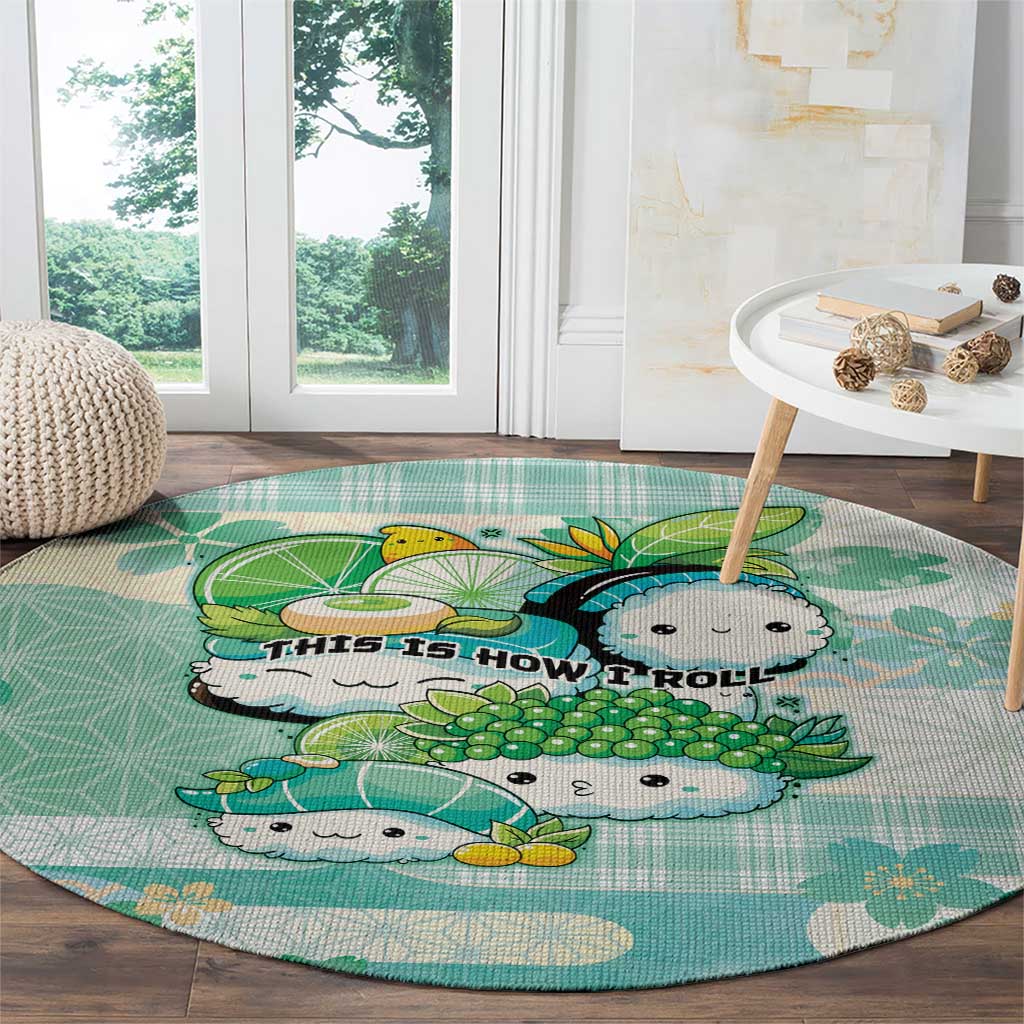 Japanese Kawaii Sushi Round Carpet Green Wagara Palaka This Is How I Roll - Wonder Print Shop