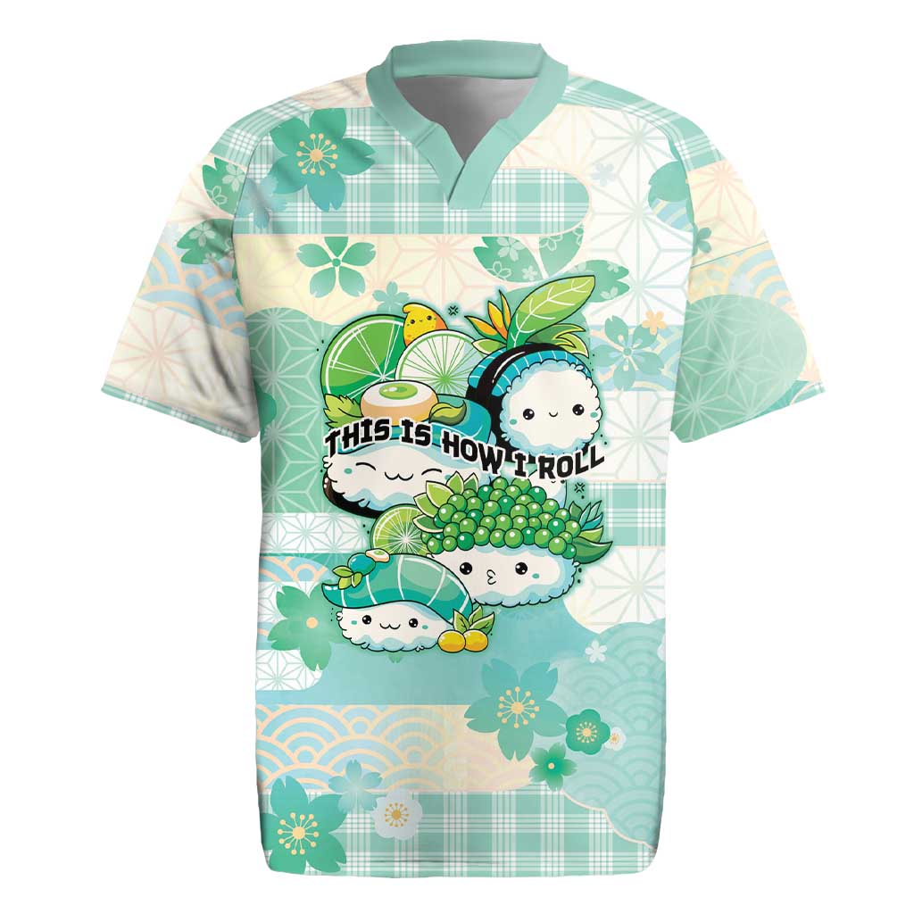 Personalized Japanese Kawaii Sushi Rugby Jersey Green Wagara Palaka This Is How I Roll - Wonder Print Shop