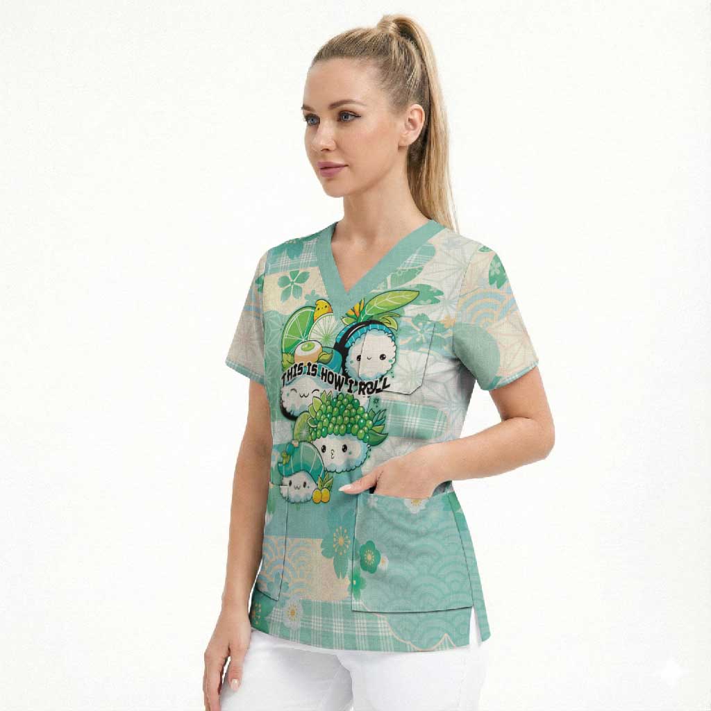 Personalized Japanese Kawaii Sushi Scrub Top Green Wagara Palaka This Is How I Roll - Wonder Print Shop