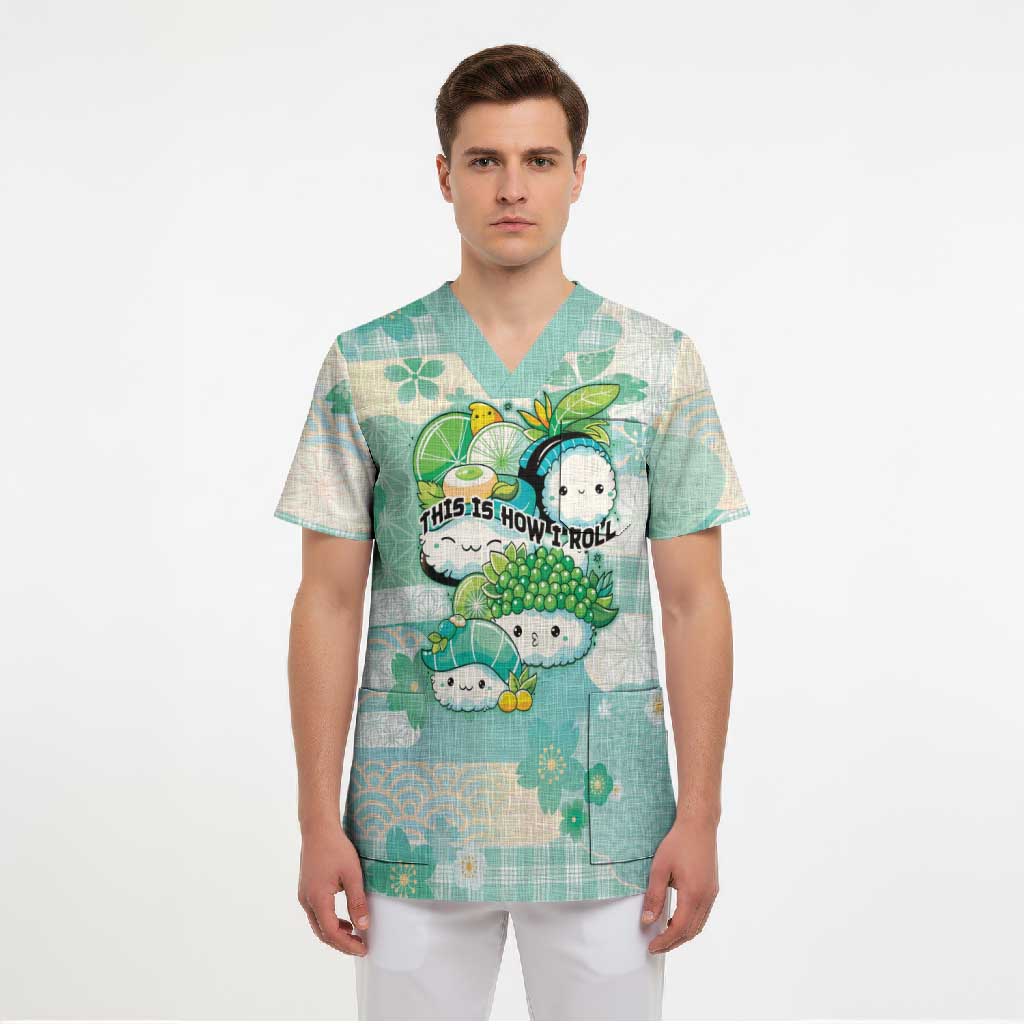 Personalized Japanese Kawaii Sushi Scrub Top Green Wagara Palaka This Is How I Roll - Wonder Print Shop