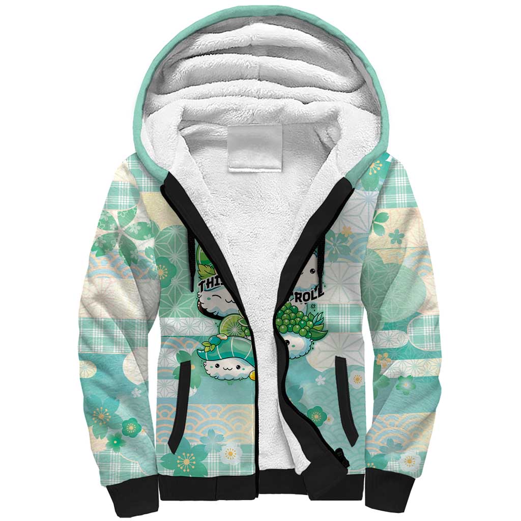 Personalized Japanese Kawaii Sushi Sherpa Hoodie Green Wagara Palaka This Is How I Roll - Wonder Print Shop