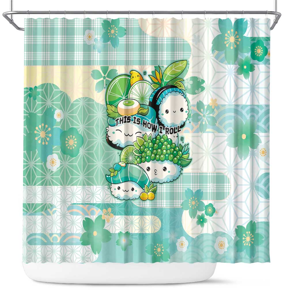 Japanese Kawaii Sushi Shower Curtain Green Wagara Palaka This Is How I Roll - Wonder Print Shop