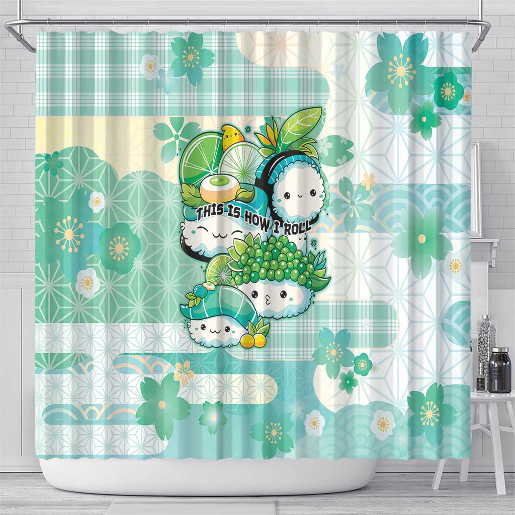 Japanese Kawaii Sushi Shower Curtain Green Wagara Palaka This Is How I Roll - Wonder Print Shop