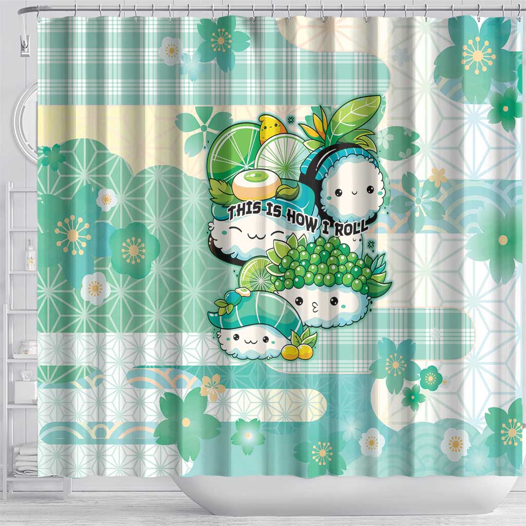 Japanese Kawaii Sushi Shower Curtain Green Wagara Palaka This Is How I Roll - Wonder Print Shop