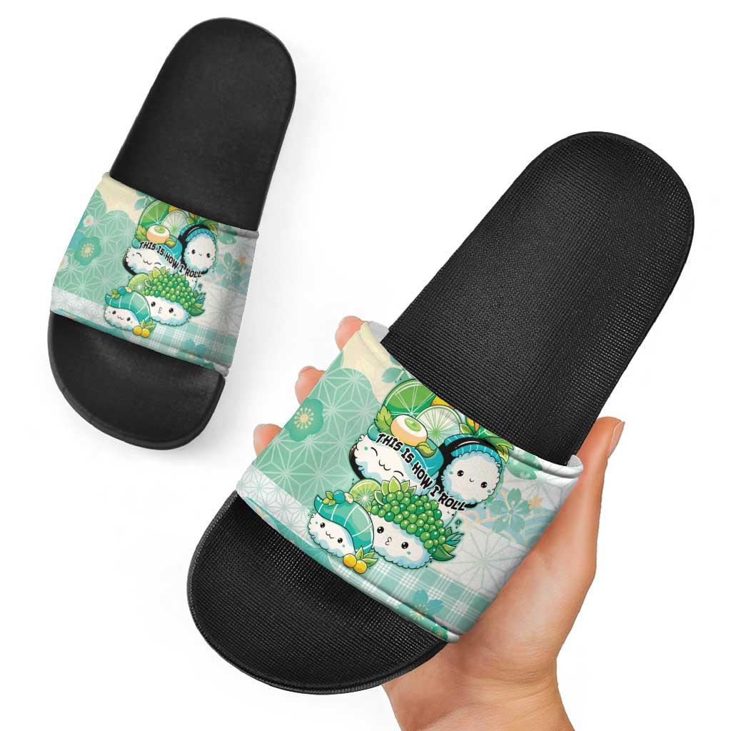Japanese Kawaii Sushi Slide Sandals Green Wagara Palaka This Is How I Roll - Wonder Print Shop