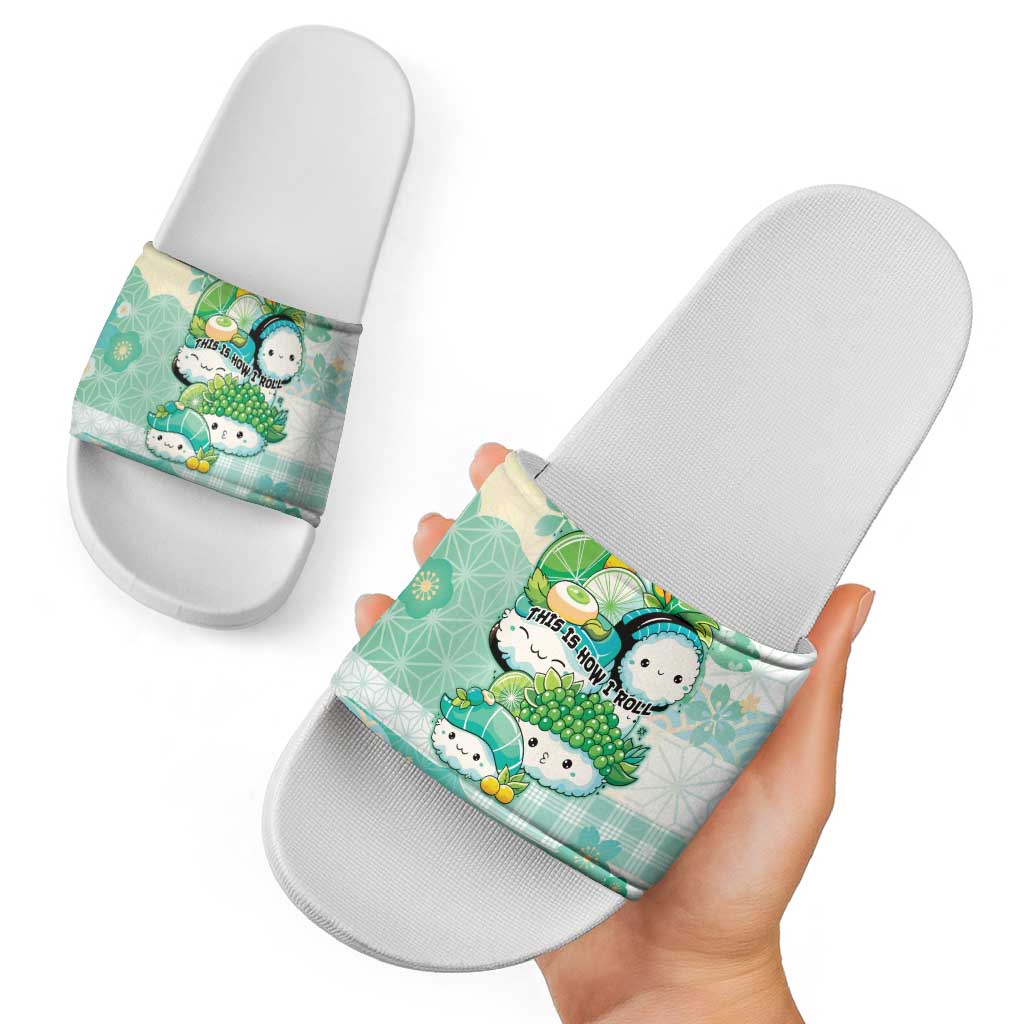 Japanese Kawaii Sushi Slide Sandals Green Wagara Palaka This Is How I Roll - Wonder Print Shop