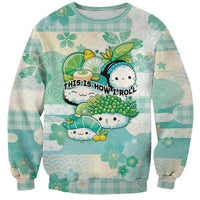 Personalized Japanese Kawaii Sushi Sweatshirt Green Wagara Palaka This Is How I Roll - Wonder Print Shop