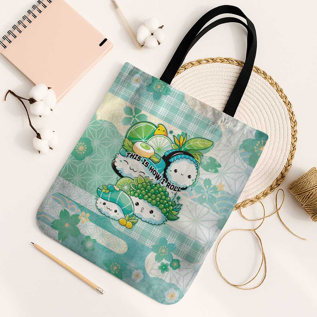 Japanese Kawaii Sushi Tote Bag Green Wagara Palaka This Is How I Roll - Wonder Print Shop