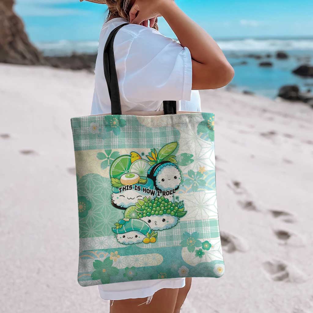 Japanese Kawaii Sushi Tote Bag Green Wagara Palaka This Is How I Roll - Wonder Print Shop