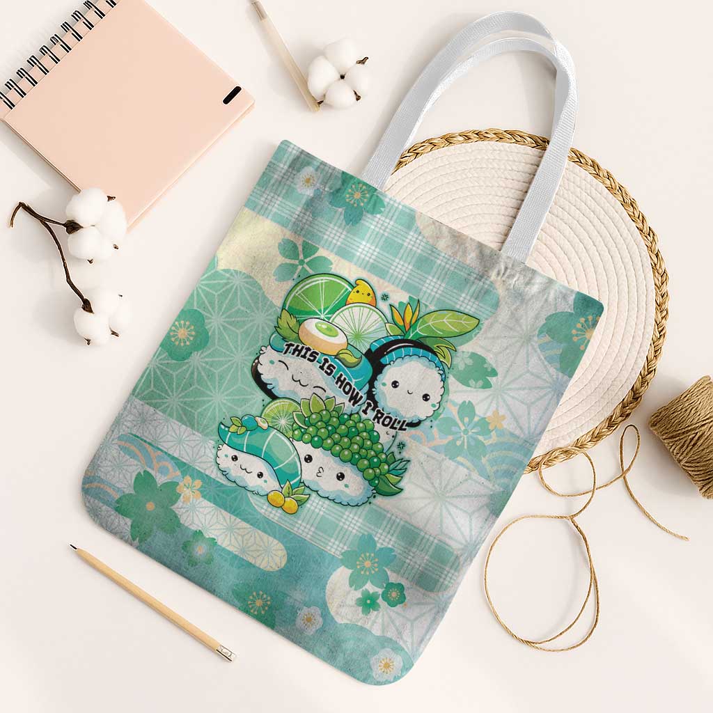 Japanese Kawaii Sushi Tote Bag Green Wagara Palaka This Is How I Roll - Wonder Print Shop