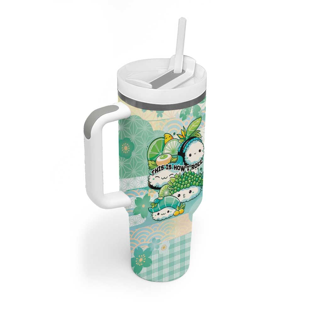 Personalized Japanese Kawaii Sushi Tumbler With Handle Green Wagara Palaka This Is How I Roll - Wonder Print Shop