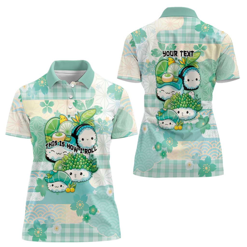 Personalized Japanese Kawaii Sushi Women Polo Shirt Green Wagara Palaka This Is How I Roll - Wonder Print Shop