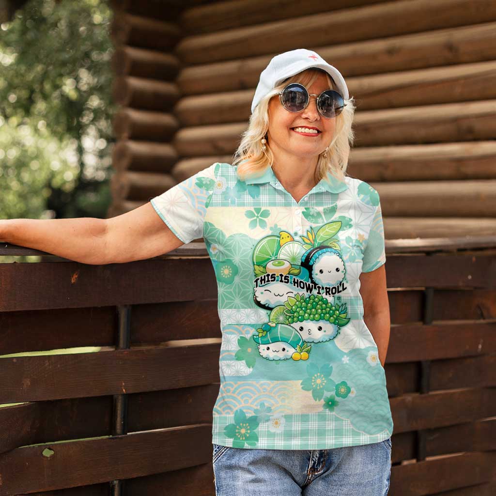 Personalized Japanese Kawaii Sushi Women Polo Shirt Green Wagara Palaka This Is How I Roll - Wonder Print Shop