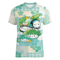 Personalized Japanese Kawaii Sushi Women V-Neck T-Shirt Green Wagara Palaka This Is How I Roll - Wonder Print Shop