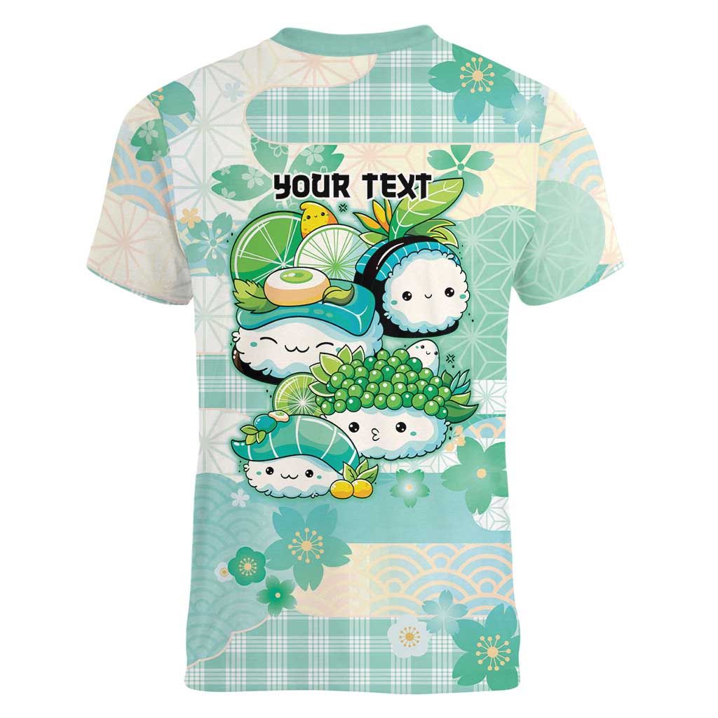 Personalized Japanese Kawaii Sushi Women V-Neck T-Shirt Green Wagara Palaka This Is How I Roll - Wonder Print Shop