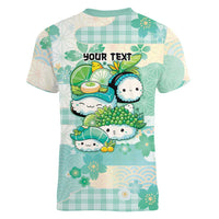Personalized Japanese Kawaii Sushi Women V-Neck T-Shirt Green Wagara Palaka This Is How I Roll - Wonder Print Shop