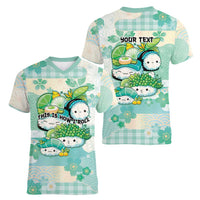 Personalized Japanese Kawaii Sushi Women V-Neck T-Shirt Green Wagara Palaka This Is How I Roll - Wonder Print Shop