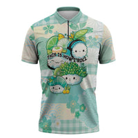 Personalized Japanese Kawaii Sushi Zipper Polo Shirt Green Wagara Palaka This Is How I Roll - Wonder Print Shop