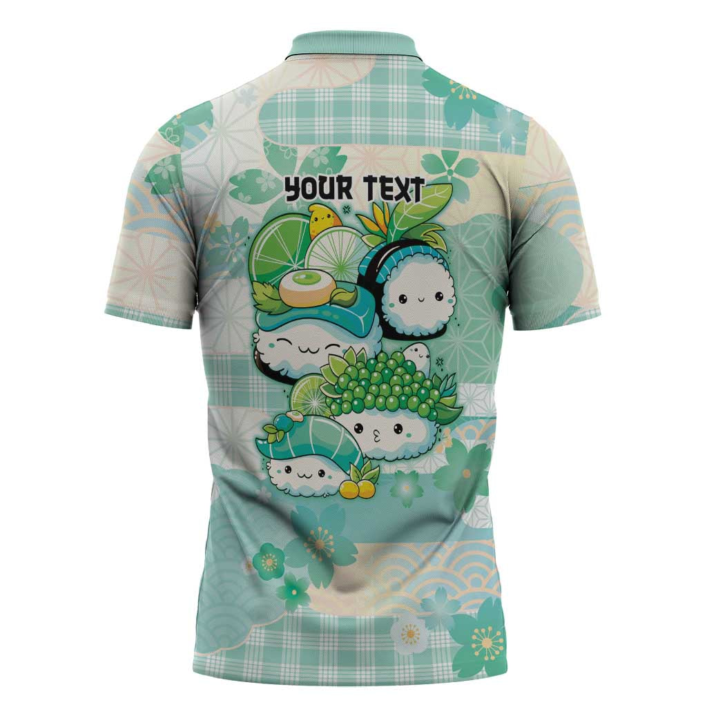 Personalized Japanese Kawaii Sushi Zipper Polo Shirt Green Wagara Palaka This Is How I Roll - Wonder Print Shop