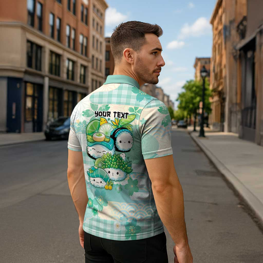 Personalized Japanese Kawaii Sushi Zipper Polo Shirt Green Wagara Palaka This Is How I Roll - Wonder Print Shop