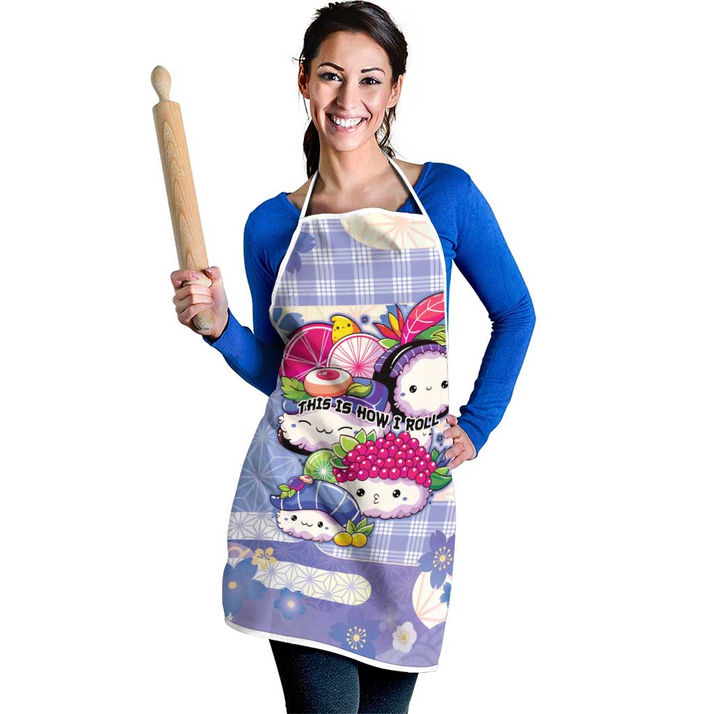 Japanese Kawaii Sushi Apron Blue Wagara Palaka This Is How I Roll - Wonder Print Shop
