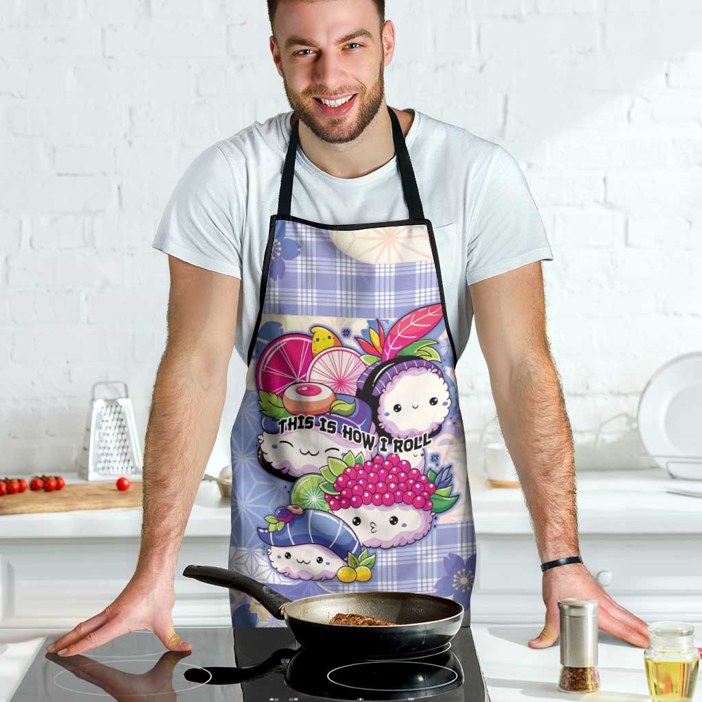Japanese Kawaii Sushi Apron Blue Wagara Palaka This Is How I Roll - Wonder Print Shop