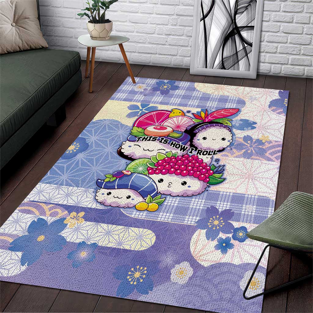 Japanese Kawaii Sushi Area Rug Blue Wagara Palaka This Is How I Roll - Wonder Print Shop