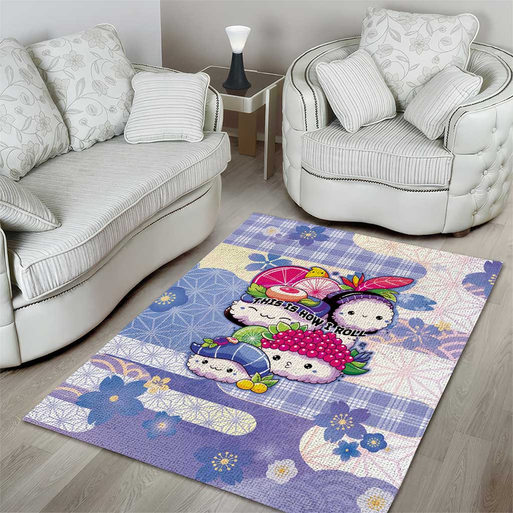 Japanese Kawaii Sushi Area Rug Blue Wagara Palaka This Is How I Roll - Wonder Print Shop