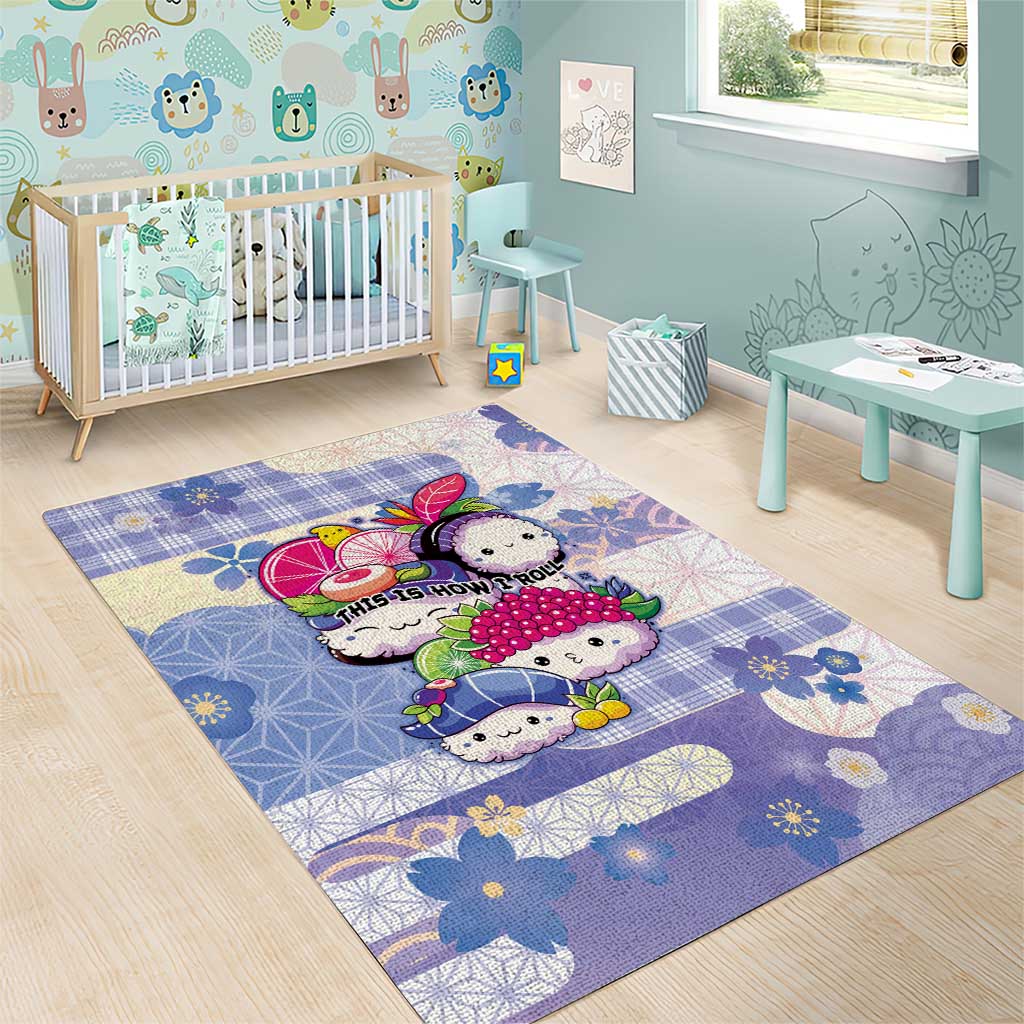 Japanese Kawaii Sushi Area Rug Blue Wagara Palaka This Is How I Roll - Wonder Print Shop