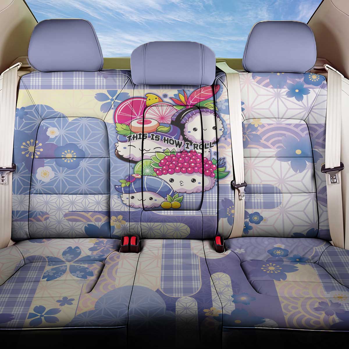 Japanese Kawaii Sushi Back Car Seat Cover Blue Wagara Palaka This Is How I Roll - Wonder Print Shop