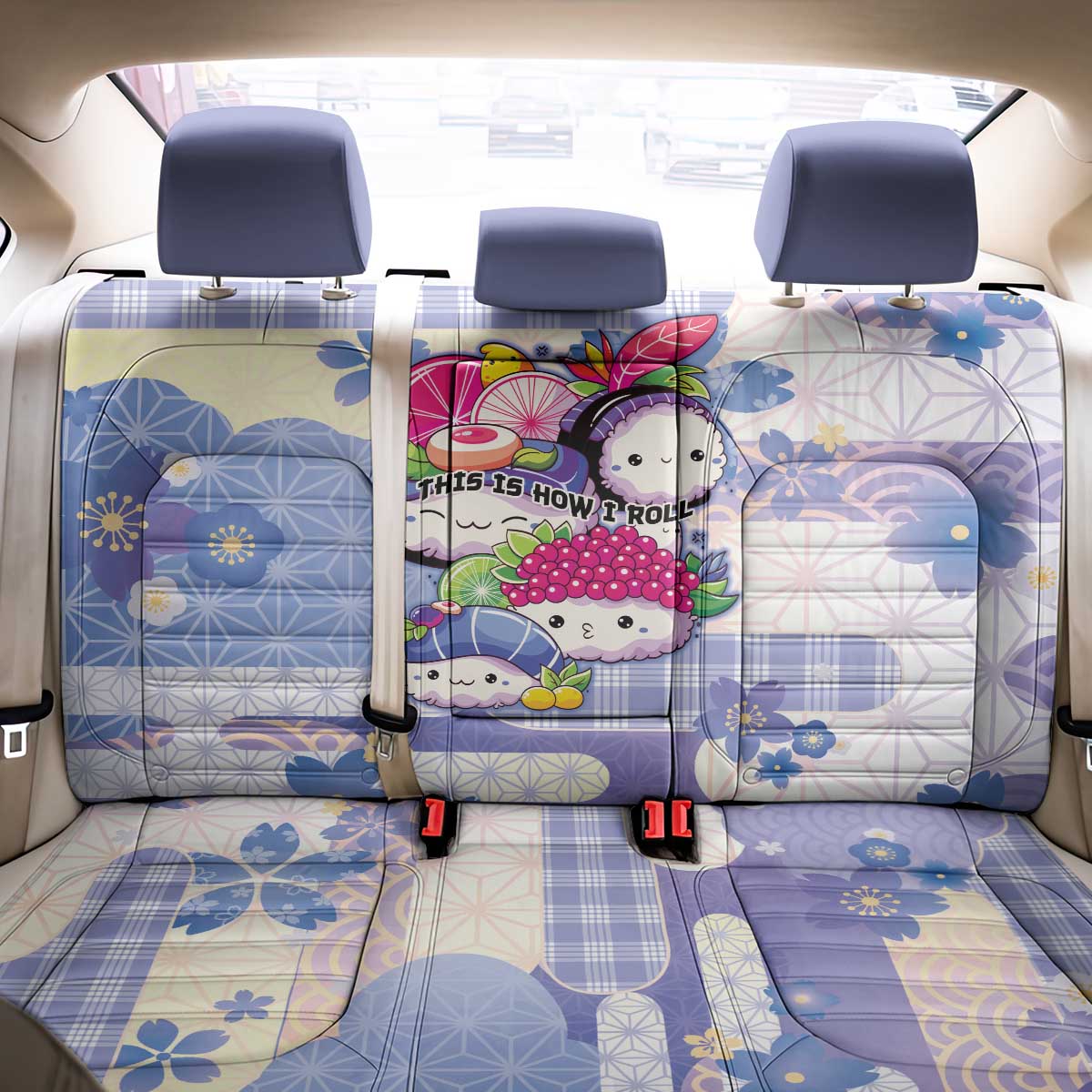 Japanese Kawaii Sushi Back Car Seat Cover Blue Wagara Palaka This Is How I Roll - Wonder Print Shop