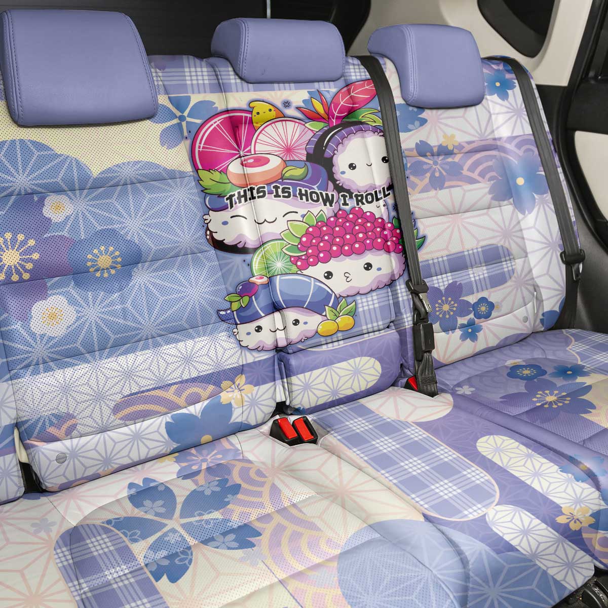 Japanese Kawaii Sushi Back Car Seat Cover Blue Wagara Palaka This Is How I Roll - Wonder Print Shop