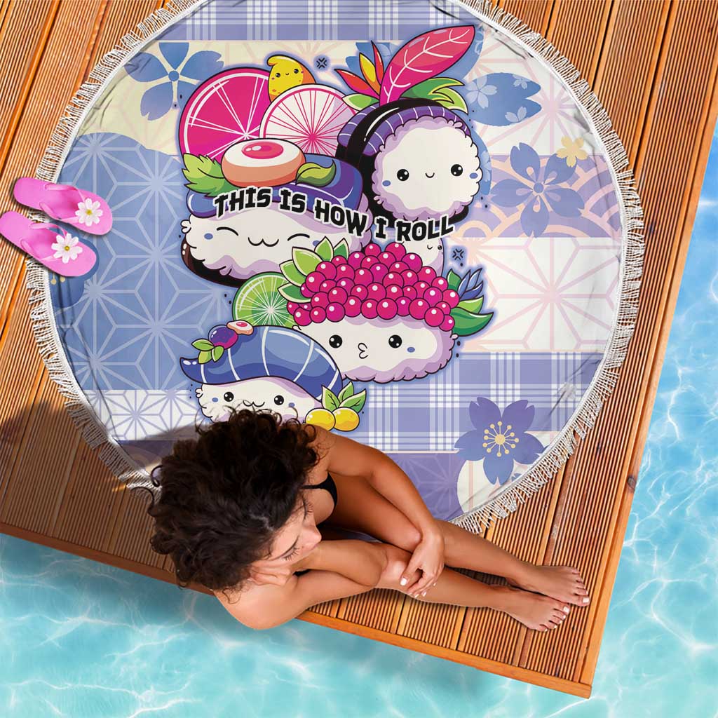 Japanese Kawaii Sushi Beach Blanket Blue Wagara Palaka This Is How I Roll - Wonder Print Shop