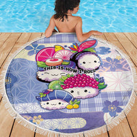 Japanese Kawaii Sushi Beach Blanket Blue Wagara Palaka This Is How I Roll - Wonder Print Shop