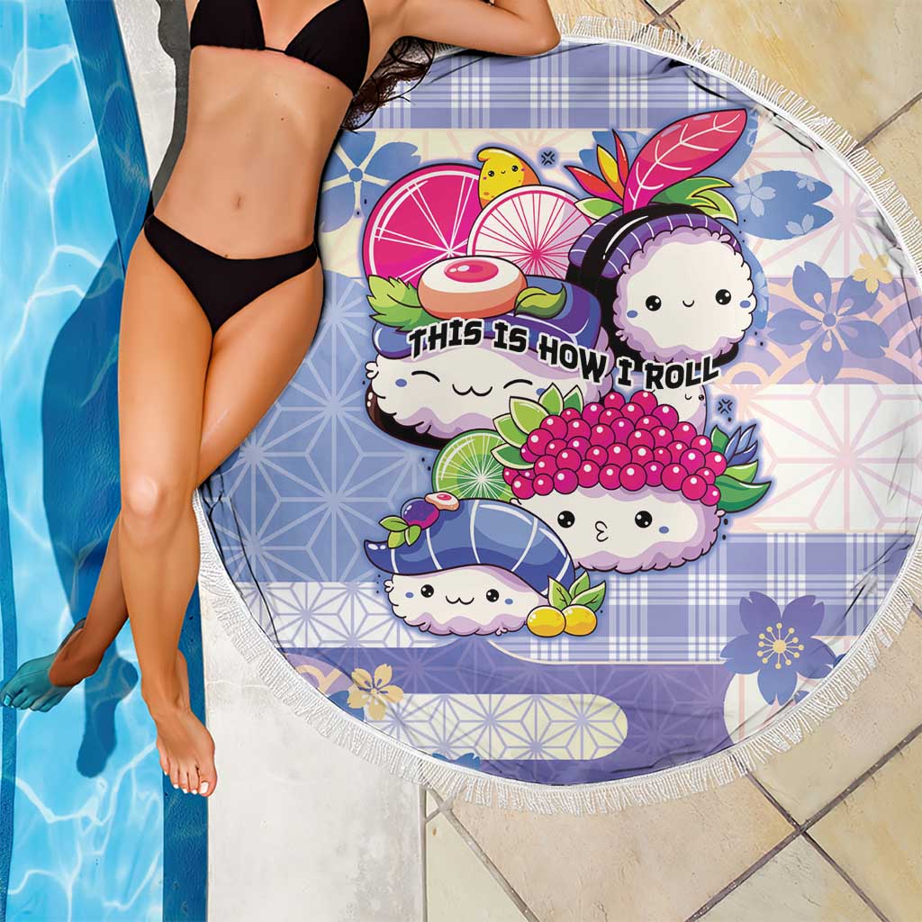 Japanese Kawaii Sushi Beach Blanket Blue Wagara Palaka This Is How I Roll - Wonder Print Shop
