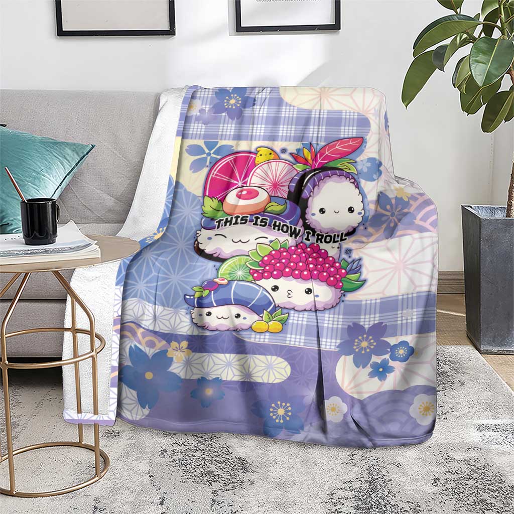 Japanese Kawaii Sushi Blanket Blue Wagara Palaka This Is How I Roll - Wonder Print Shop