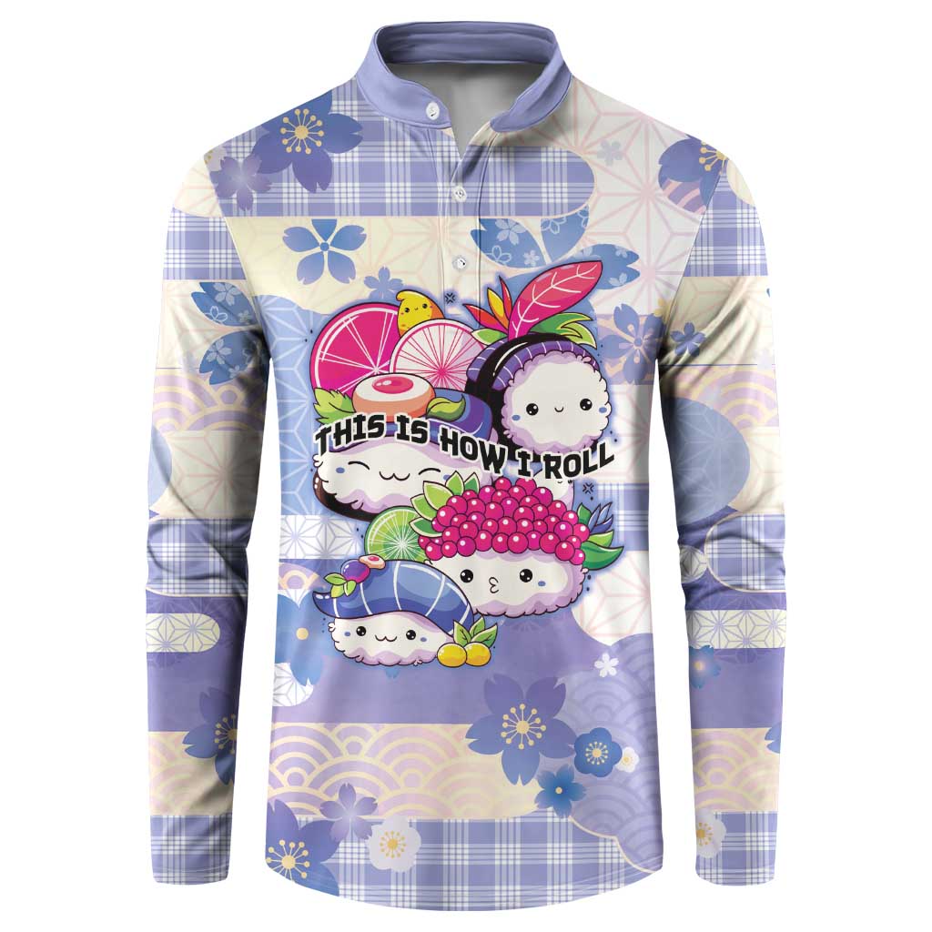 Personalized Japanese Kawaii Sushi Button Sweatshirt Blue Wagara Palaka This Is How I Roll - Wonder Print Shop