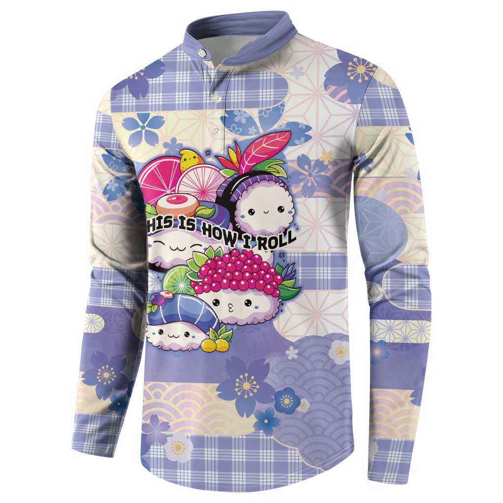 Personalized Japanese Kawaii Sushi Button Sweatshirt Blue Wagara Palaka This Is How I Roll - Wonder Print Shop
