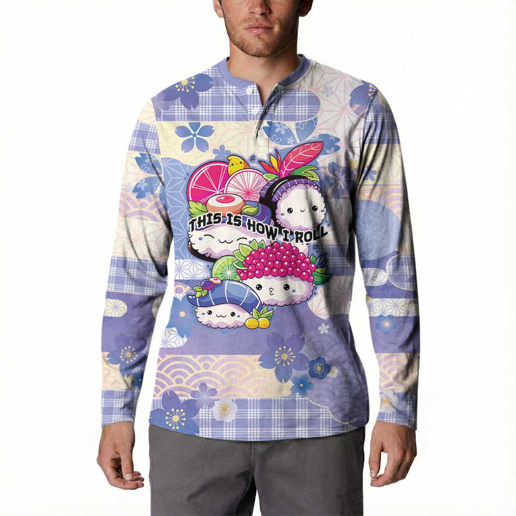 Personalized Japanese Kawaii Sushi Button Sweatshirt Blue Wagara Palaka This Is How I Roll - Wonder Print Shop