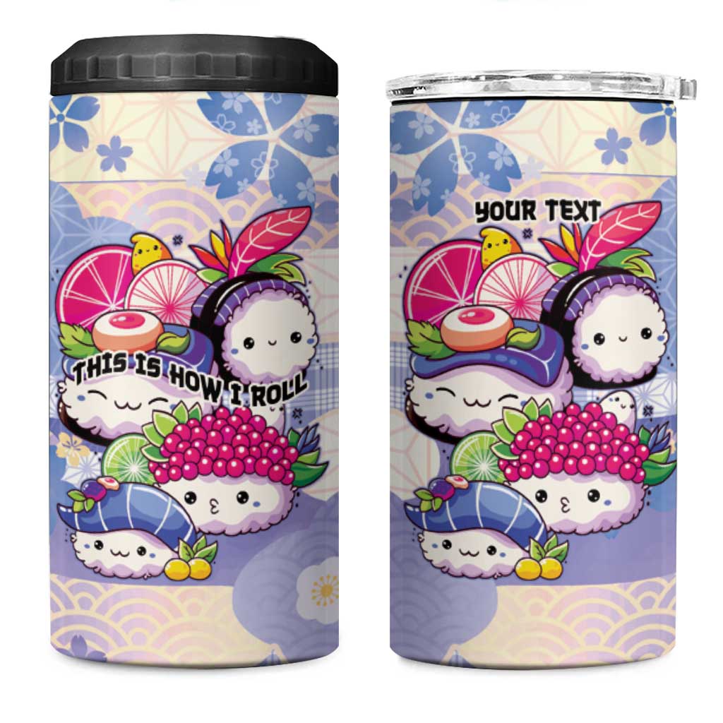 Personalized Japanese Kawaii Sushi 4 in 1 Can Cooler Tumbler Blue Wagara Palaka This Is How I Roll - Wonder Print Shop