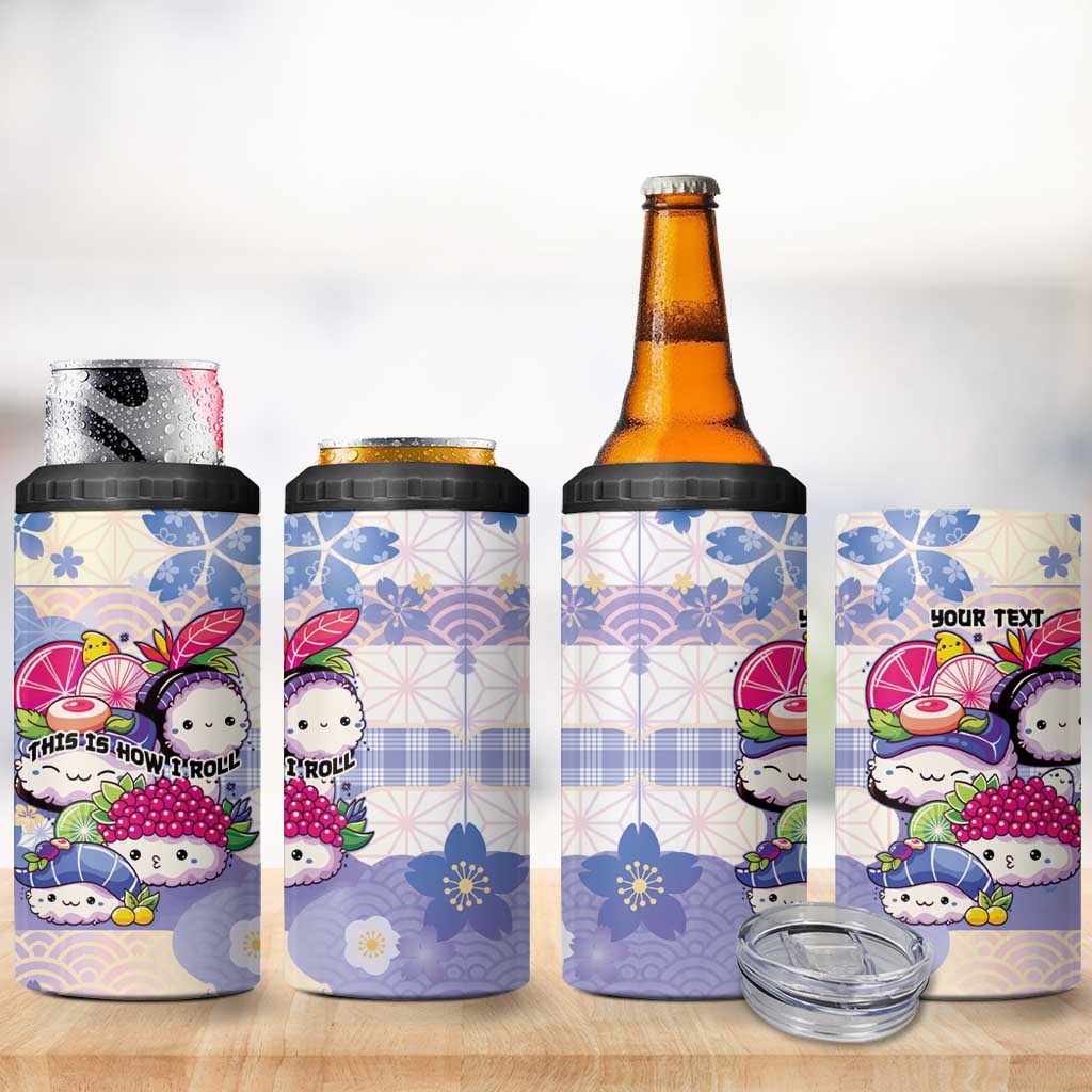 Personalized Japanese Kawaii Sushi 4 in 1 Can Cooler Tumbler Blue Wagara Palaka This Is How I Roll - Wonder Print Shop