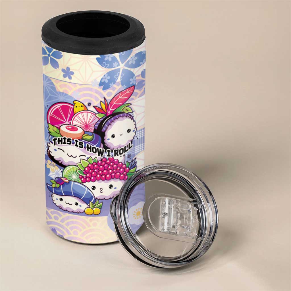 Personalized Japanese Kawaii Sushi 4 in 1 Can Cooler Tumbler Blue Wagara Palaka This Is How I Roll - Wonder Print Shop