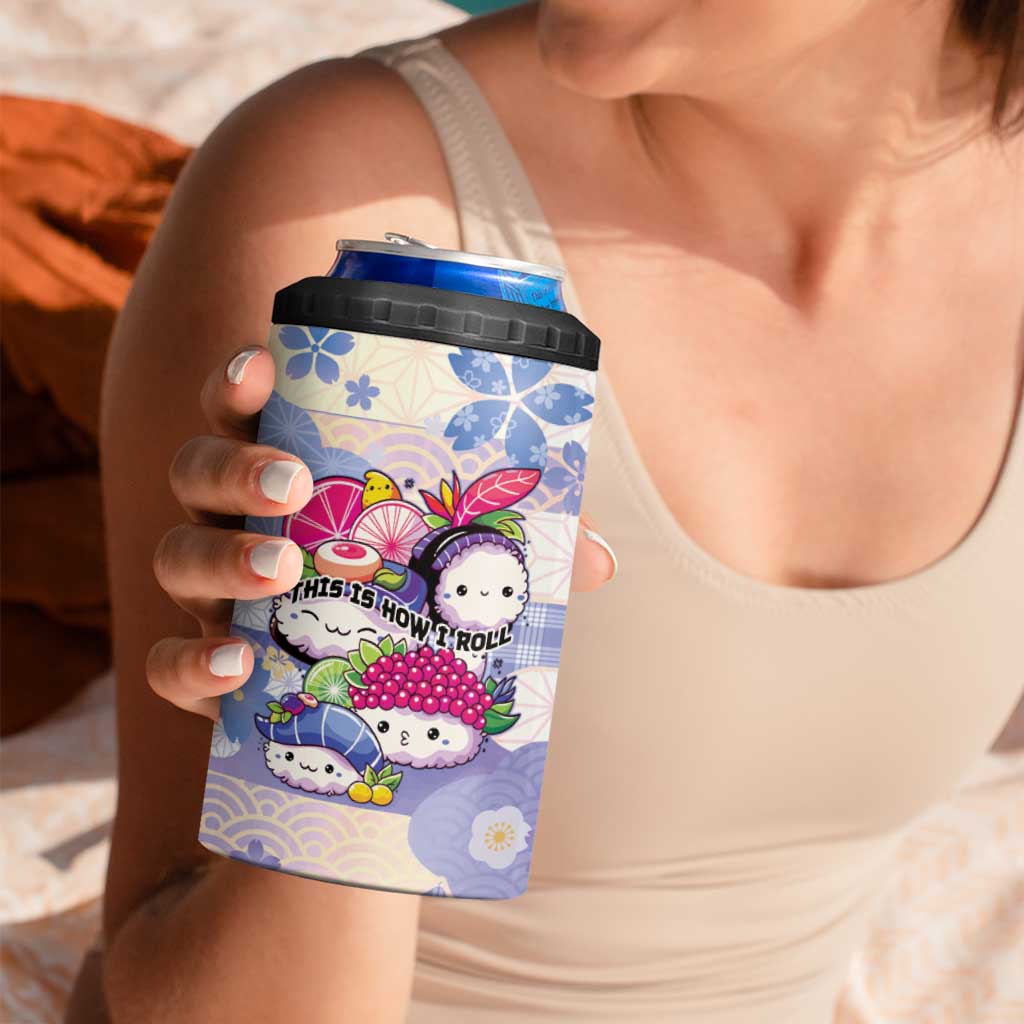 Personalized Japanese Kawaii Sushi 4 in 1 Can Cooler Tumbler Blue Wagara Palaka This Is How I Roll - Wonder Print Shop