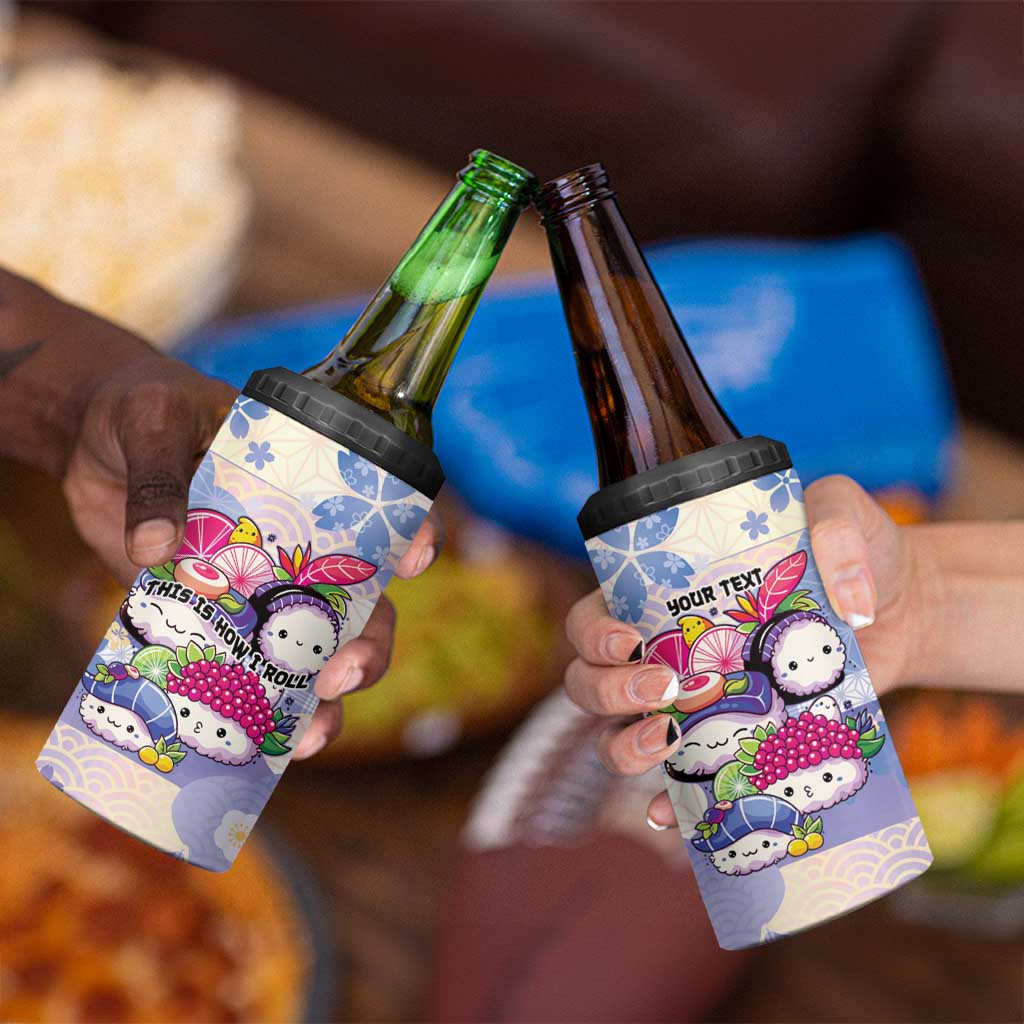 Personalized Japanese Kawaii Sushi 4 in 1 Can Cooler Tumbler Blue Wagara Palaka This Is How I Roll - Wonder Print Shop