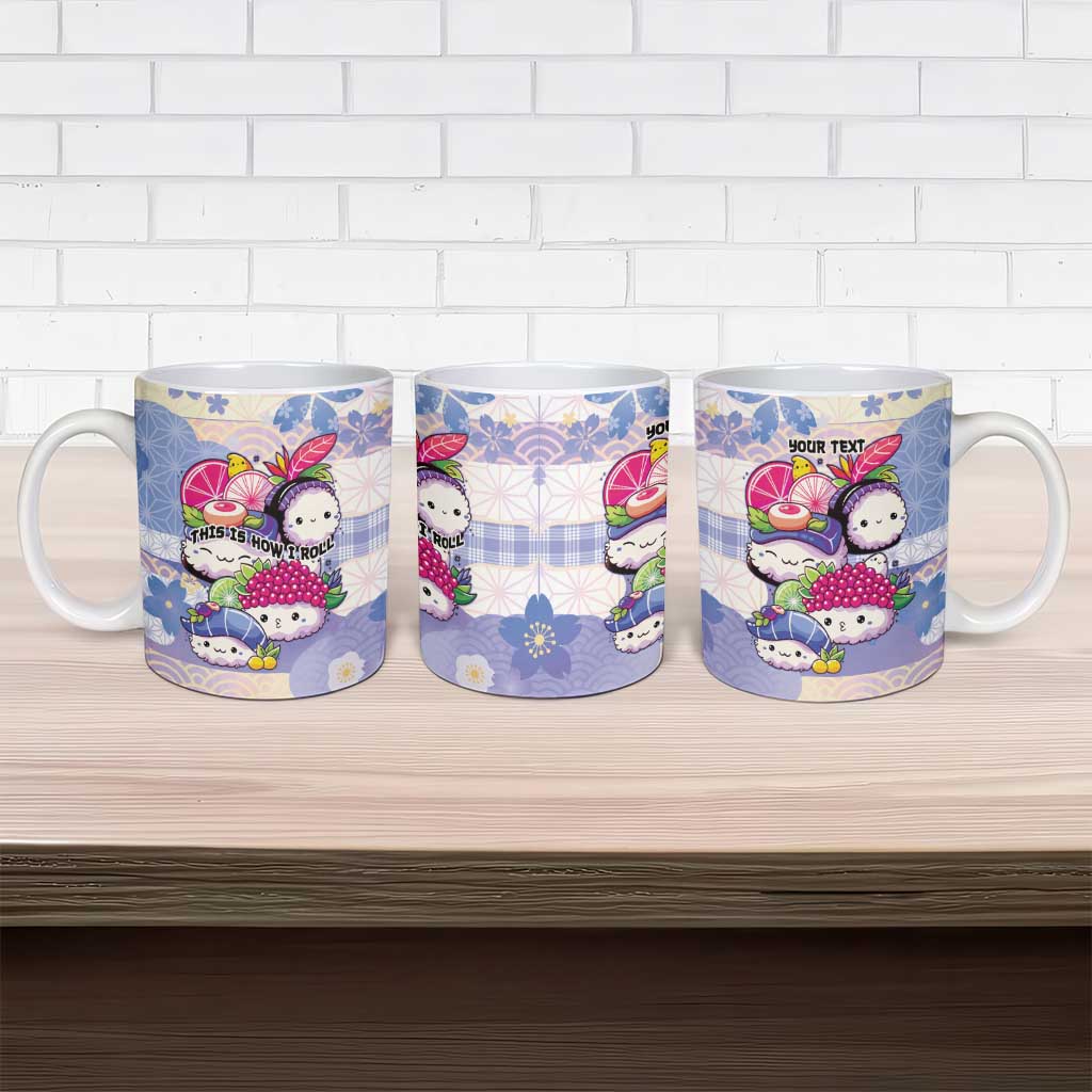 Personalized Japanese Kawaii Sushi Ceramic Mug Blue Wagara Palaka This Is How I Roll - Wonder Print Shop