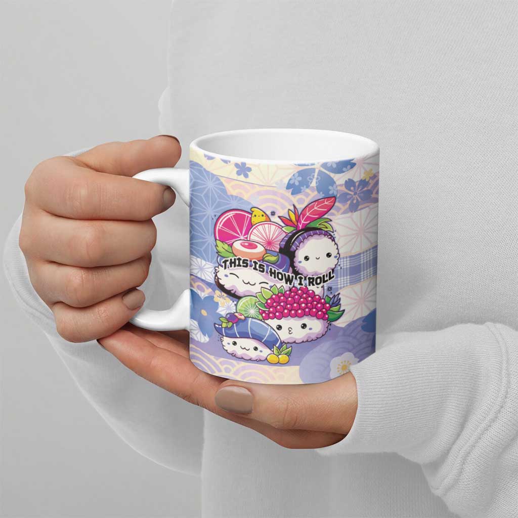 Personalized Japanese Kawaii Sushi Ceramic Mug Blue Wagara Palaka This Is How I Roll - Wonder Print Shop