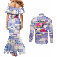Personalized Japanese Kawaii Sushi Couples Matching Mermaid Dress and Long Sleeve Button Shirt Blue Wagara Palaka This Is How I Roll - Wonder Print Shop