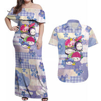 Personalized Japanese Kawaii Sushi Couples Matching Off Shoulder Maxi Dress and Hawaiian Shirt Blue Wagara Palaka This Is How I Roll - Wonder Print Shop